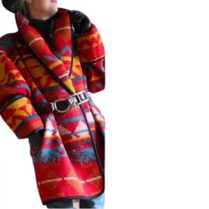 Vintage 80s Ashley Scott Wool Southwestern Aztec Oversized Jacket
